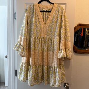 Entro Yellow and Cream Long Sleeve Dress
